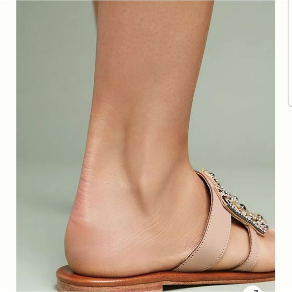 Anthropologie Blush Beaded Embellished Leather Thong Sandals Sz.38/US 7 - Picture 12 of 12